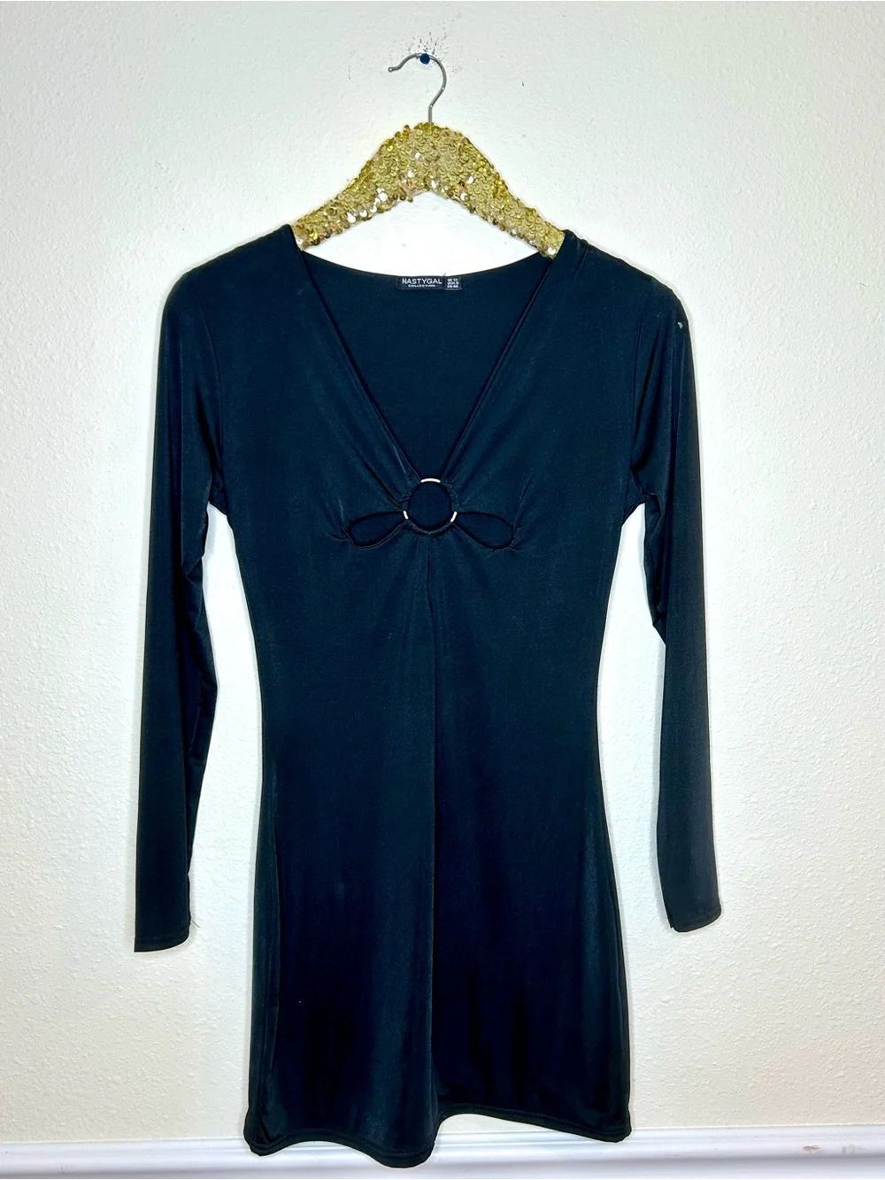 Nasty Gal Black Stretch Knit Top with Branded Neck Label